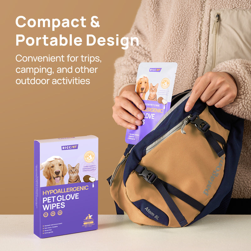 HICC Pet® Hypoallergenic Pet Glove Wipes For Dogs & Cats, 6 Pcs