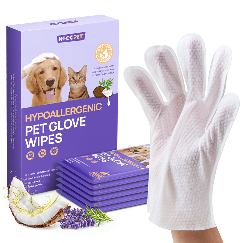HICC Pet® Hypoallergenic Pet Glove Wipes For Dogs & Cats, 6 Pcs