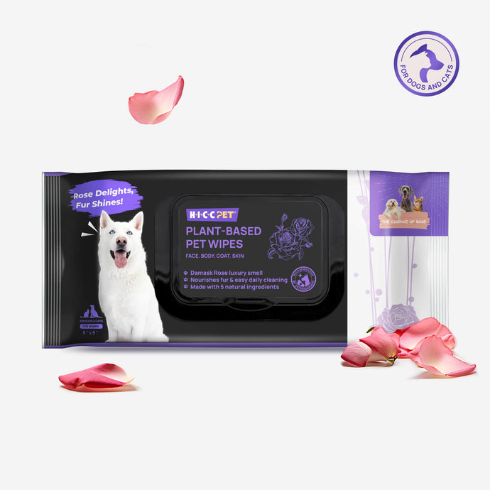 HICC Pet® Plant-Based Pet Wipes For Dogs & Cats, Damask Rose Scent