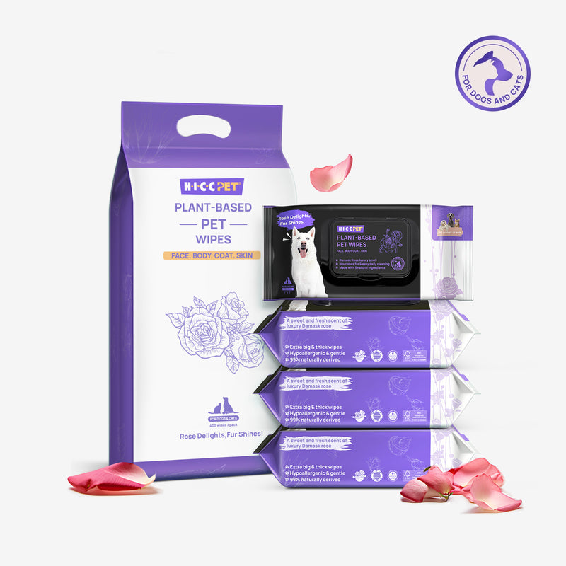 HICC Pet® Plant-Based Pet Wipes For Dogs & Cats, Damask Rose Scent