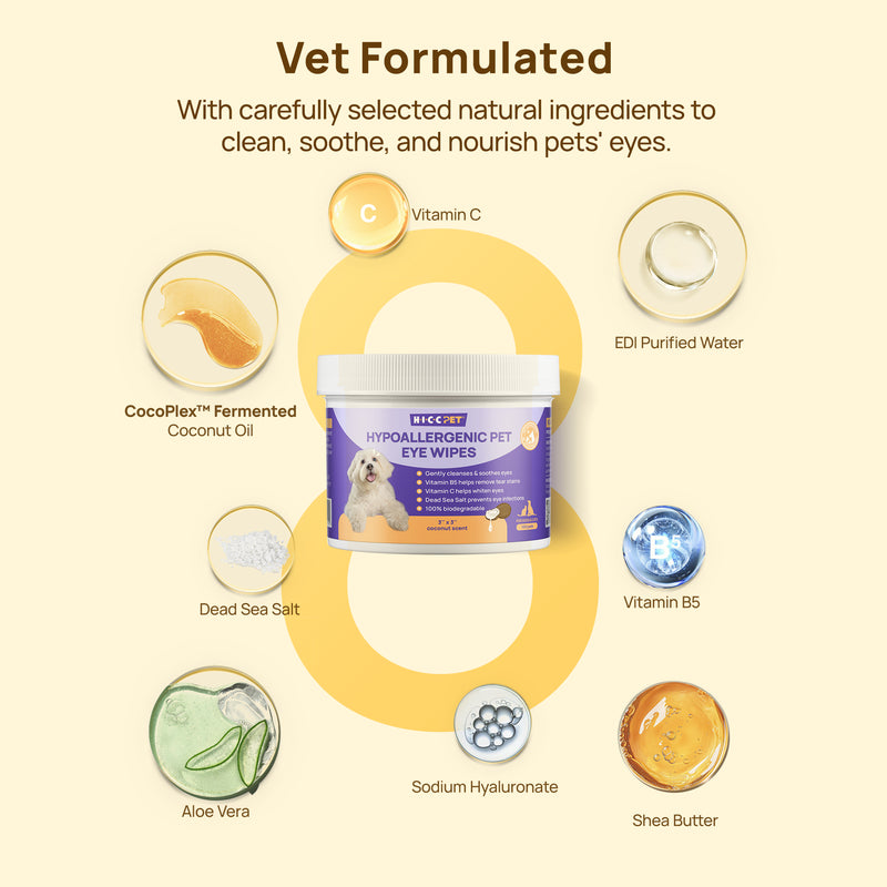 HICC Pet®  Hypoallergenic Pet Eye Wipes For Dogs & Cats, 100 Pads