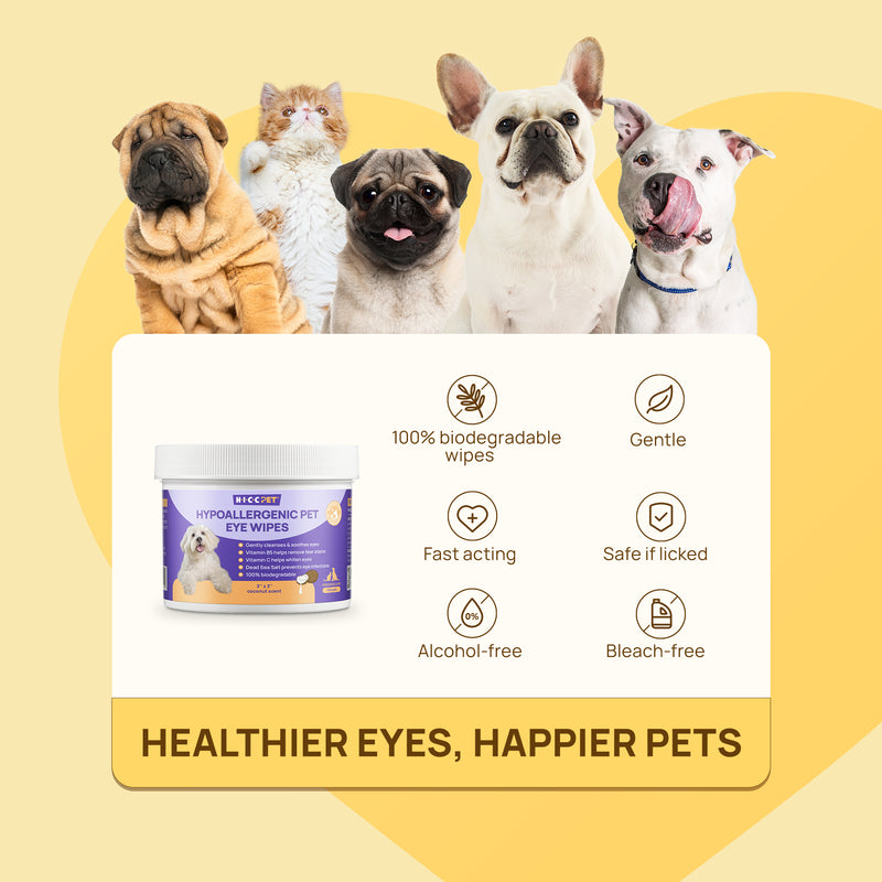 HICC Pet®  Hypoallergenic Pet Eye Wipes For Dogs & Cats, 100 Pads