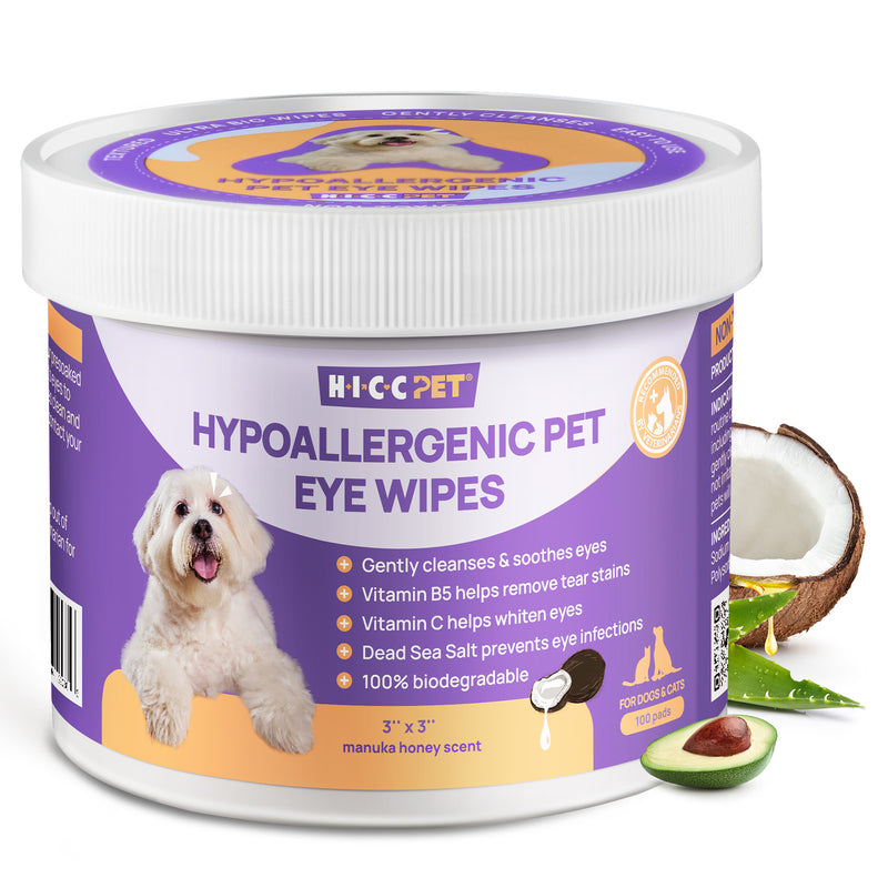HICC Pet®  Hypoallergenic Pet Eye Wipes For Dogs & Cats, 100 Pads