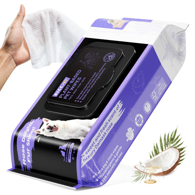HICC Pet® Plant-Based Pet Wipes For Dogs & Cats, Damask Rose Scent