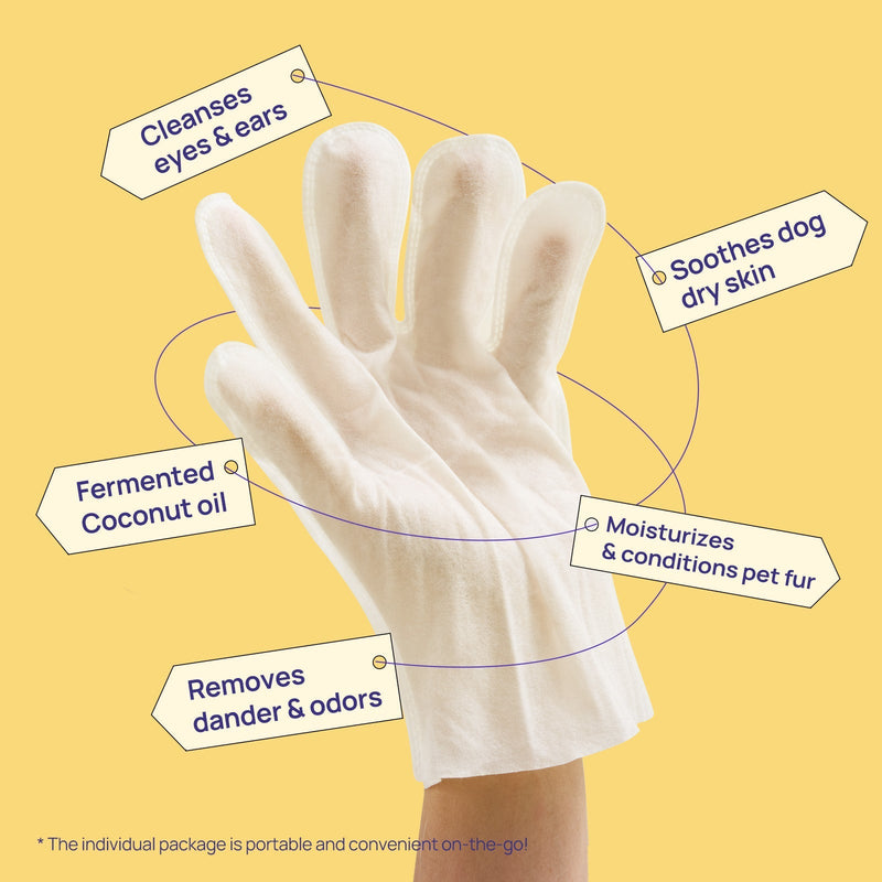 HICC Pet® Hypoallergenic Pet Glove Wipes For Dogs & Cats, 6 Pcs