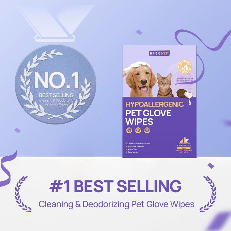 HICC Pet® Hypoallergenic Pet Glove Wipes For Dogs & Cats, 6 Pcs