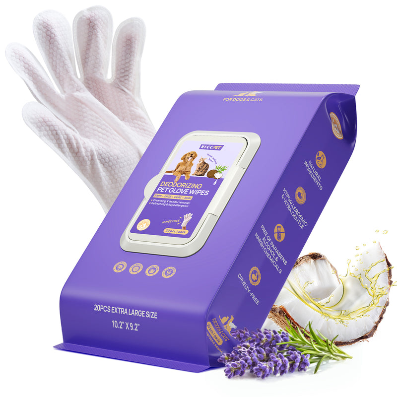 HICC Pet® Deodorizing Pet Glove Wipes For Dogs & Cats, 20 Pcs
